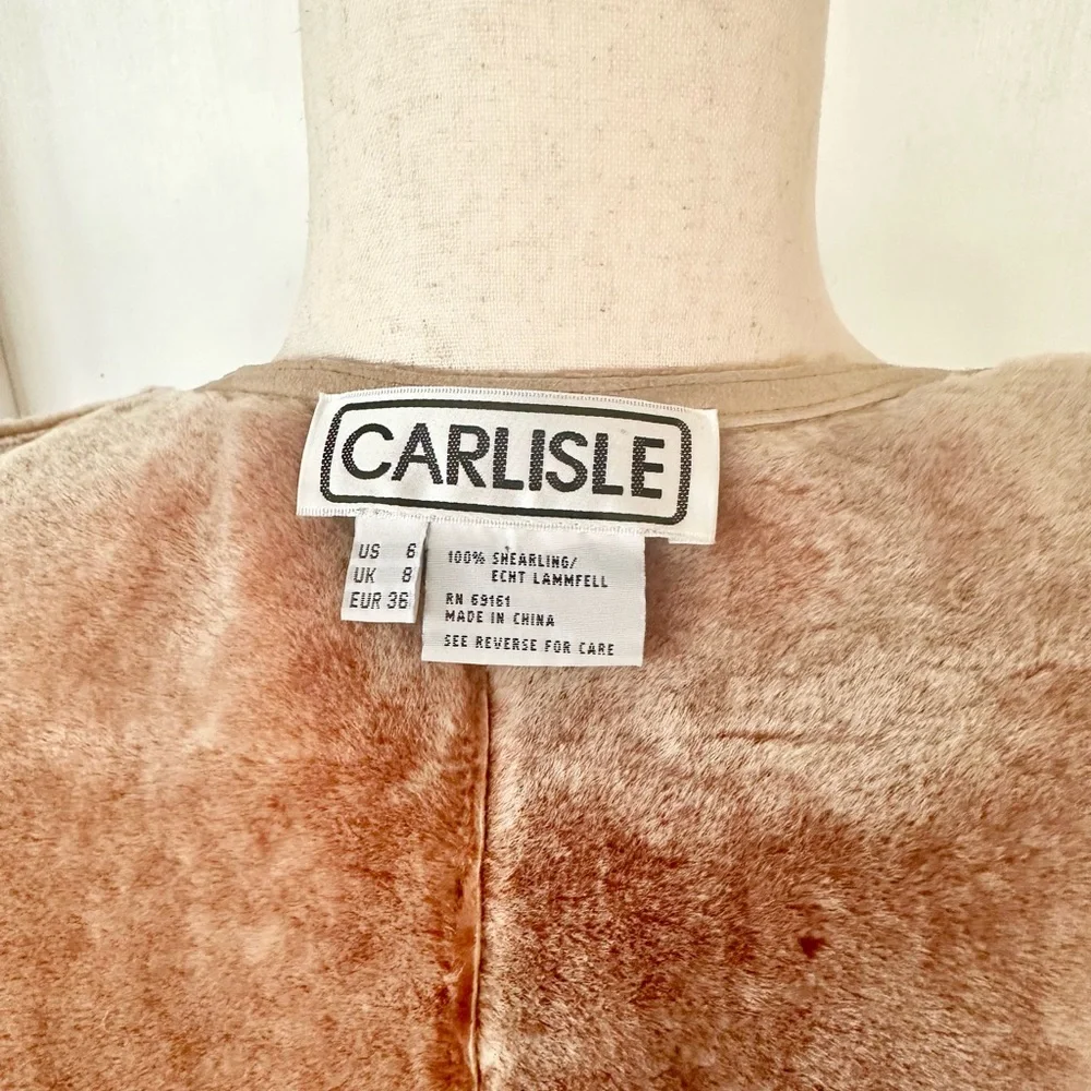 Carlisle Vintage Genuine 100% Shearling Wool Tan Coat Size 6 Womens - Picture 7 of 7